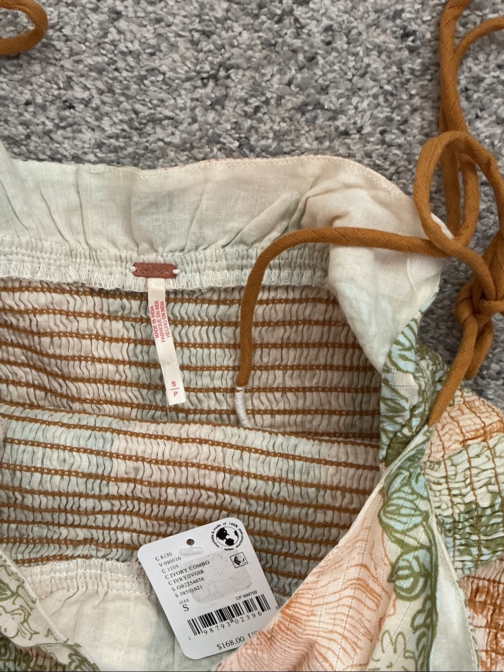 NWT Free People Adriel Tie Strap Tiered Midi Dress ~ Yellow & Green - Picture 7 of 12